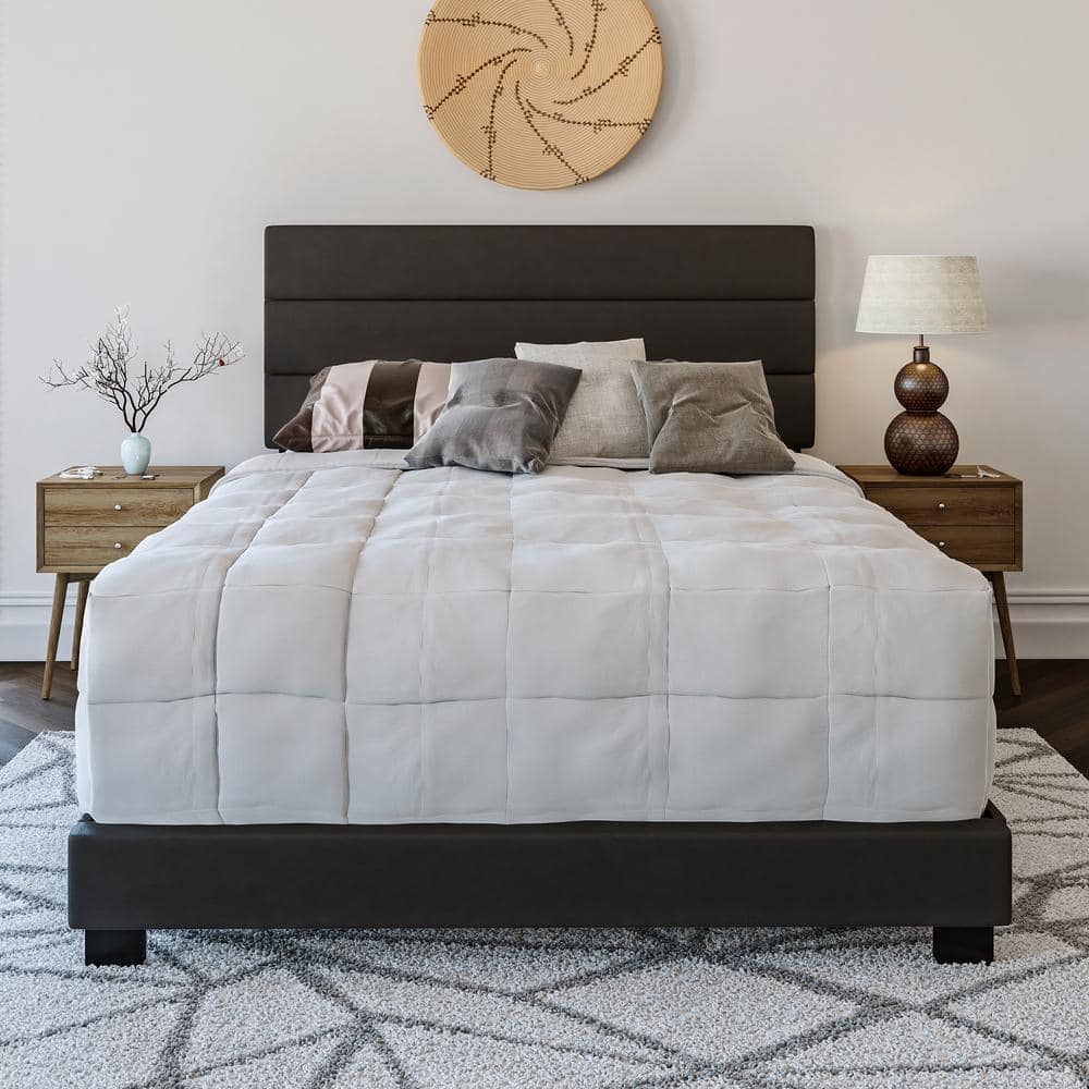 Napoli Upholstered Faux Leather Tri-Panel Channel Headboard Platform Bed, K