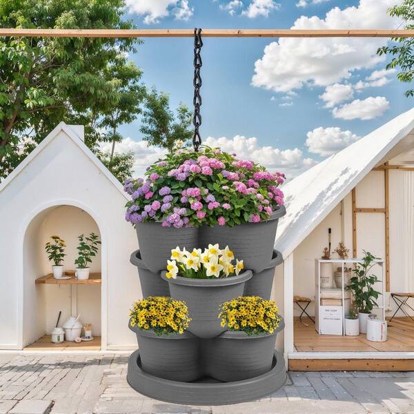 Inner Decor 5-Tier Stackable Vertical Garden Planter with Wheels