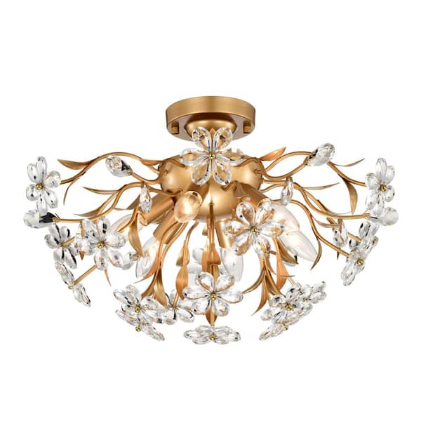 Jojospring Jimena 21.7 in. 6-Light Glossy Bronze Daisy Flower Crystal Glass Flush Mount