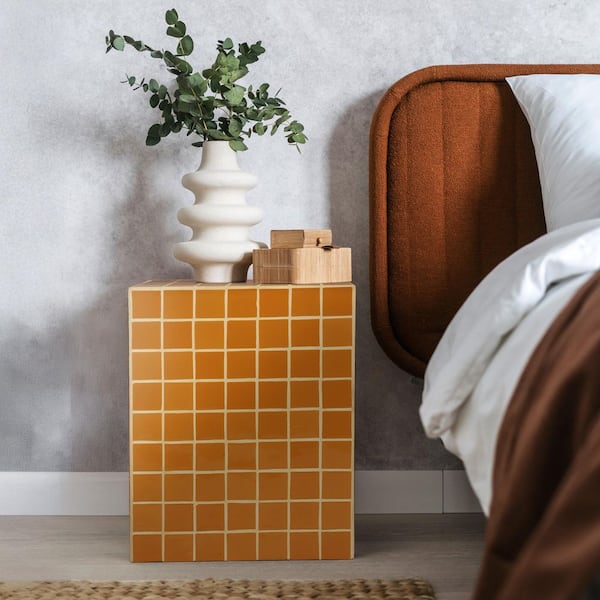 JONATHAN Y Callista 14 in. W x 18 in. H Modern Bohemian Ceramic Tiled Rectangle End Table, Dark Orange/Light Orange