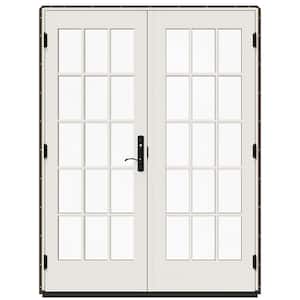 60 in. x 80 in. W-5500 Dark Chocolate Clad Wood Right-Hand 15-Lite French Patio Door with White Paint Interior