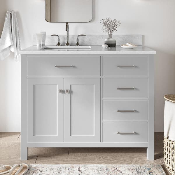 ARIEL Bristol 43 in. W x 22 in. D x 35.25 in. H Freestanding Bath Vanity in Grey with Carrara White Marble Top