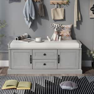 Gray 42.5 in. L x 15.9 in. W x 17.5 in. H Wooden Storage Bench w/2-Drawers and 2 Cabinets w/Removable Velvet Cushion