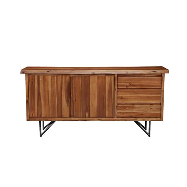 Alpine Furniture Live Edge Light Walnut Wood 67 in. W Sideboard with Solid Wood, Drawers