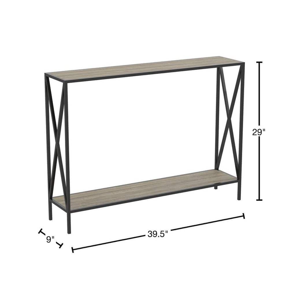 39.5" Black Metal and Dark Taupe Wood Console Table with Storage