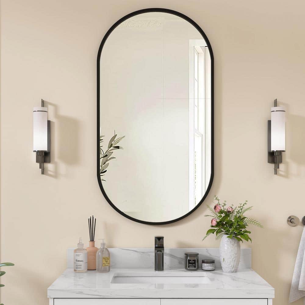 NTQ 18 in. W x 36 in. H Large Oval Framed Aluminum Vertical