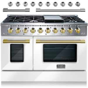 Professional Series 48 in. 6.7 cu. ft. 8-Burners Freestanding Double Oven Gas Range with Griddle in Lustrous White