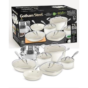 Gotham Steel Natural Collection 15-Piece Aluminum Ultra Performance Ceramic  Nonstick Cookware Set in Cream with Gold Handles 1384 - The Home Depot