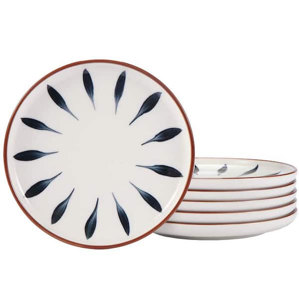 6 in. Ceramic Dessert Plates Set, Painted Porcelain Appetizers, Blue 6-Pack for Cakes, Snacks, Ice Cream
