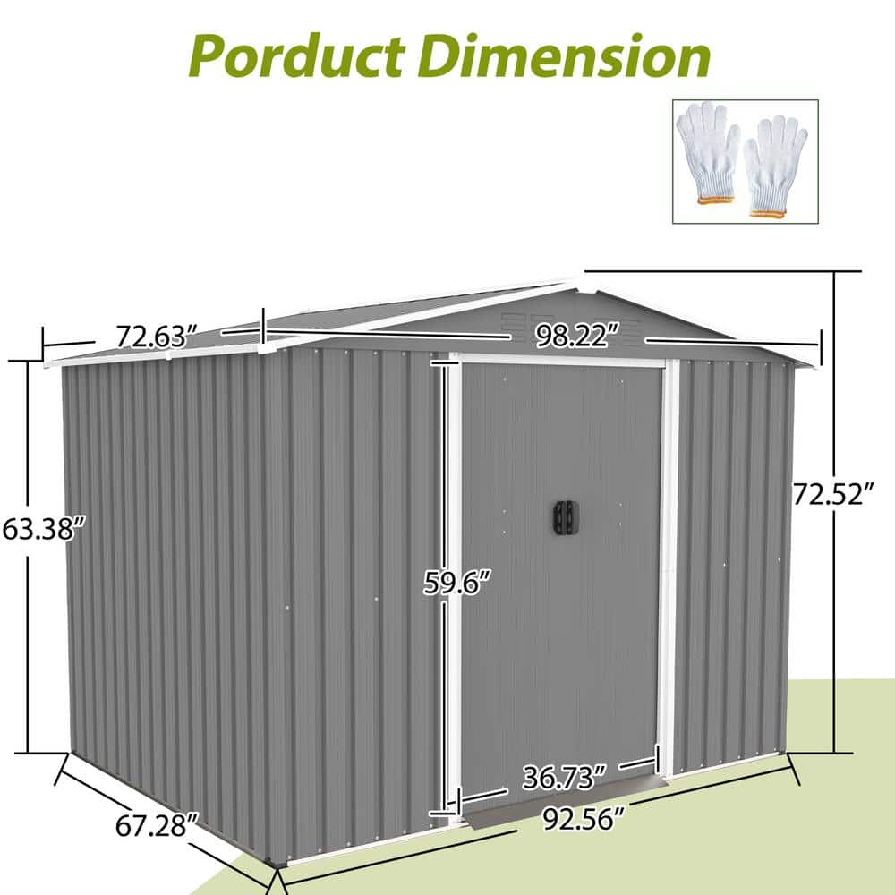 8x6 ft Gray Metal Outdoor Storage Shed with Double Doors
