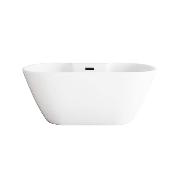 Unbranded Timeless Home 59 in. x 29 in. Soaking Bathtub with Center Drain in Glossy White with Matte Black Trim