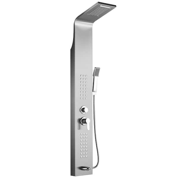 5-Jet Rainfall Shower Panel System with Rainfall Waterfall Shower Head and Shower Wand in Brushed Nickel