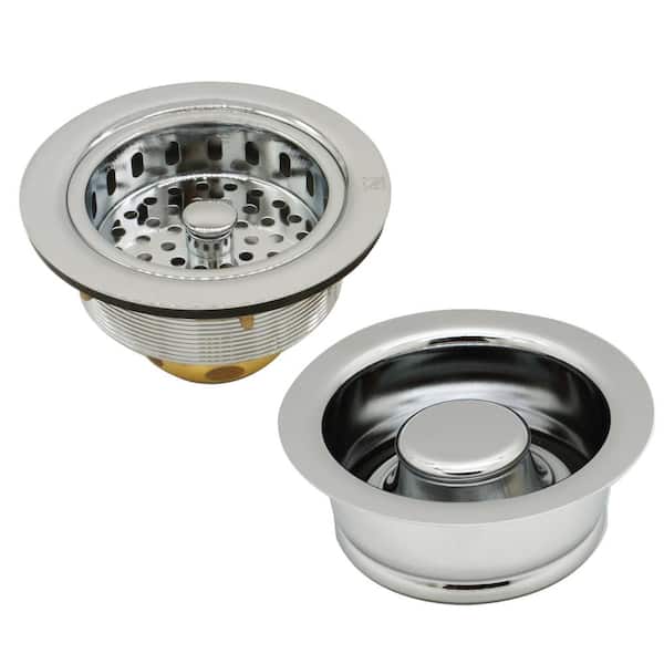 Westbrass Post Style Kitchen Strainer with Waste Disposal Flange and Stopper Drain Set, Polished Nickel