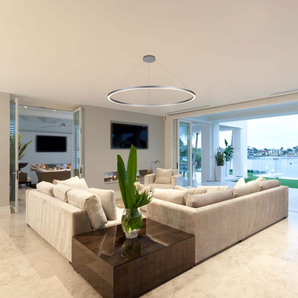 Tania Round 39 in. 52-Watt Silver Circular ETL Certified Integrated LED Chandelier Hanging Pendant Light