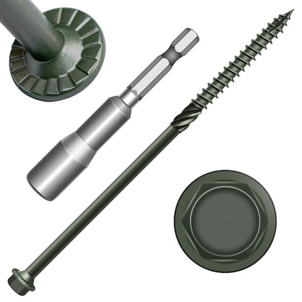 Bedrock Line #14 x 6 in. Green Hex Washer Head Structural Screws (100-Piece)