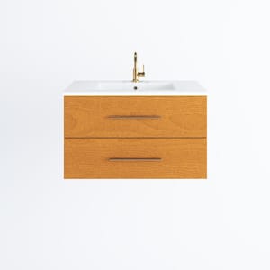Napa 36 in. W x 20 in. D Single Sink Bathroom Vanity Wall Mounted in Pacific Maple with Acrylic Integrated Countertop