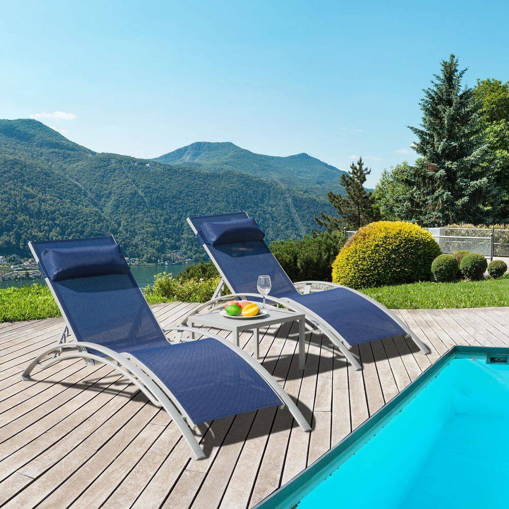 3‑Piece Aluminum Chaise Lounge Set with 5‑Position Recline & Side Table, Blue w/Table price history on PriceWatchPro