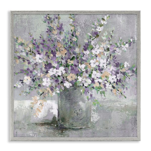 Stupell Industries Blossoming Aster Flower Bouquet by Carol Robinson 1-Piece Gray Framed Nature Giclee Art print 24 in. x 24 in.