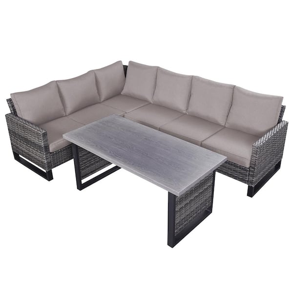Pocassy 3-Piece Rattan Gray Wicker Patio Conversation Outdoor Seating Set with Gray Cushions