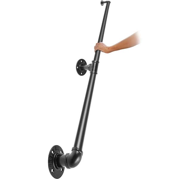 VEVOR 5 ft. Pipe Stair Handrail 440 lbs. Load Capacity Wall Mounted Handrail Round Corner Handrails for Outdoor Steps, Black