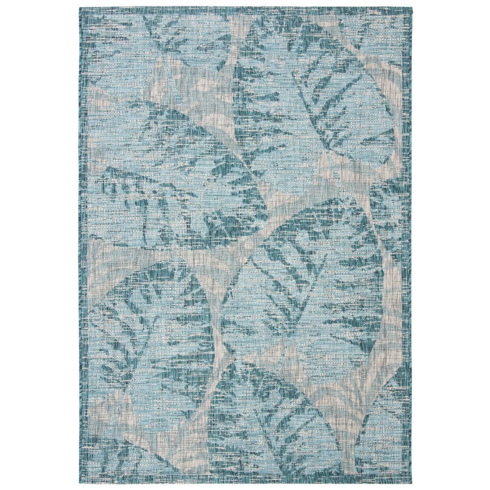 Modern Grey & Aqua Synthetic Square Easy-Care Area Rug - 4' x 5'7"