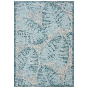 Courtyard Gray/Aqua 4 ft. x 6 ft. Border Indoor/Outdoor Patio  Area Rug