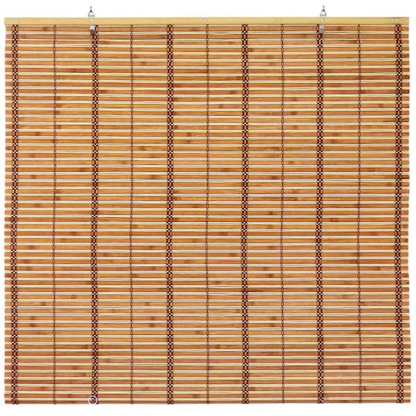 RED LANTERN Oriental Furniture Burnt Bamboo Cordless Window Shade Two-Tone Honey 72 in. W x 72 in. L