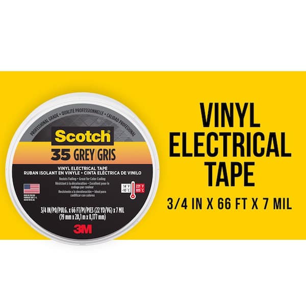 Scotch 3/4 in. x 66 ft. Vinyl Color Coding Electrical Tape, Gray
