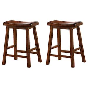 23.75 in. Chestnut Brown Backless Wooden Frame Casual Counter Height Stool (Set of 2)