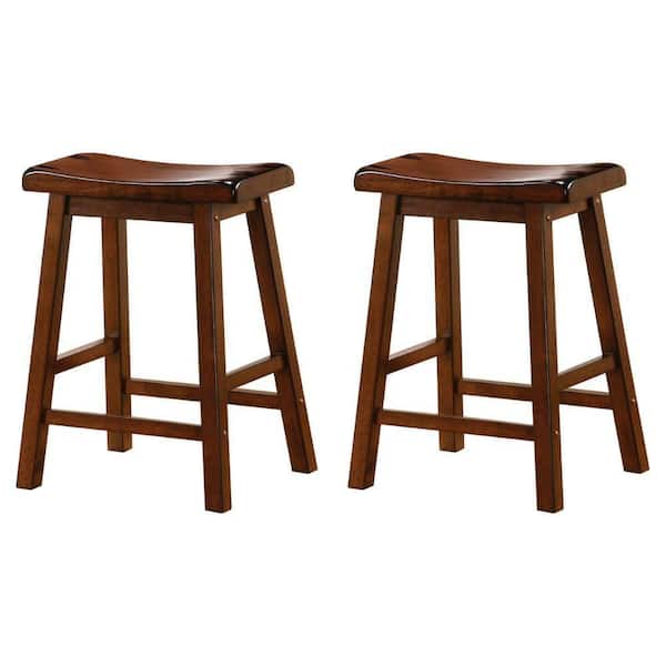 Benjara 23.75 in. Chestnut Brown Backless Wooden Frame Casual Counter Height Stool (Set of 2)