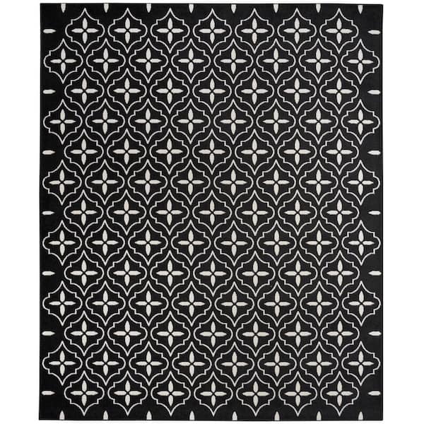 Nourison Essentials Black Ivory 6 ft. x 9 ft. Moroccan Contemporary Area Rug