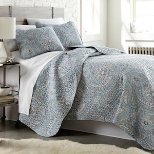 Pure Melody Paisley Blue Microfiber Full/Queen Quilt Set
