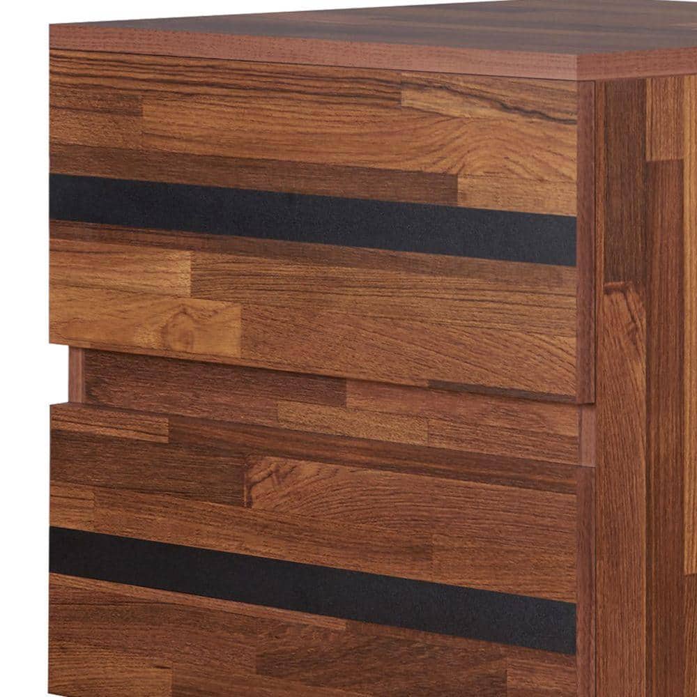 Walnut Brown and Black Wood End Table with Metal Legs and Storage