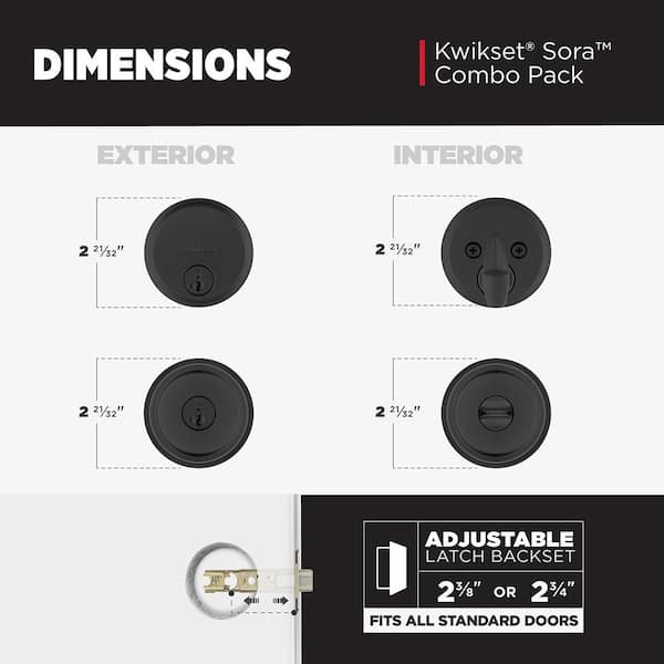 Kwikset Sora Matte Black Keyed Entry 2.19 in. Door Knob and Single