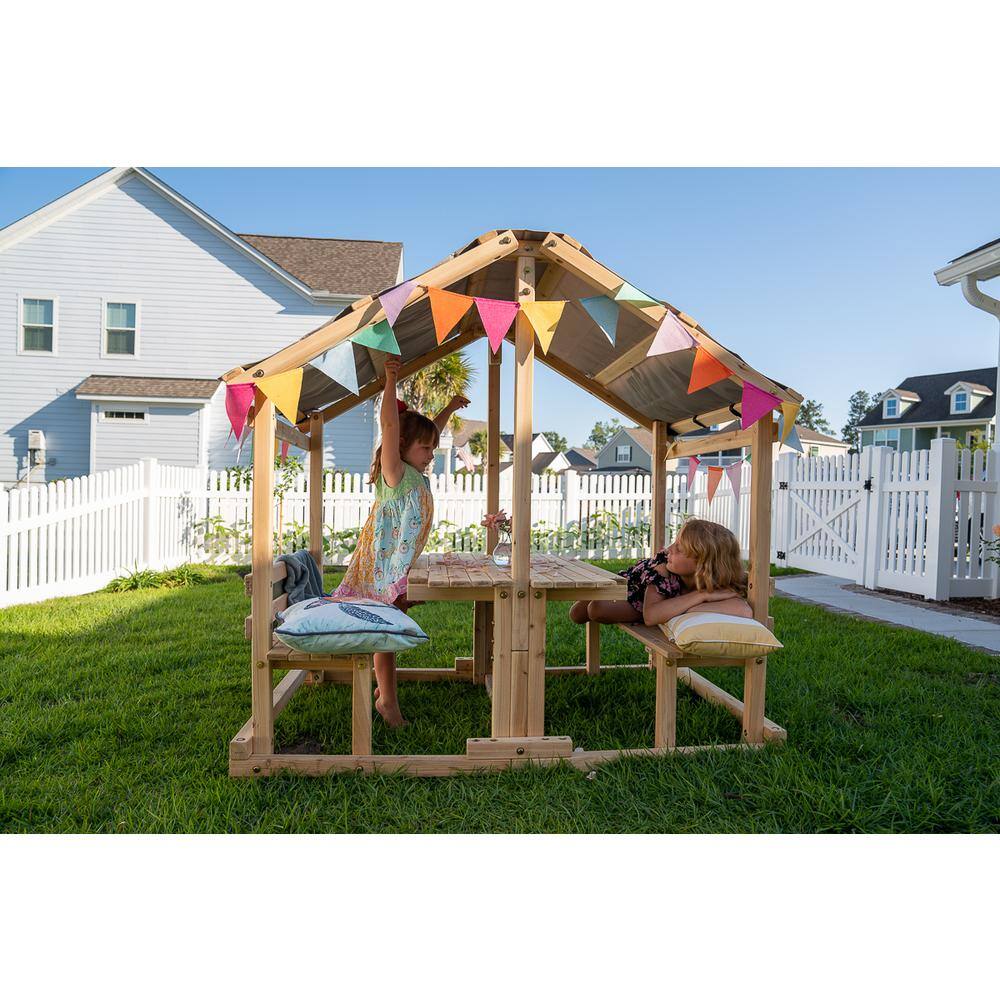 Funphix Wooden Kids Playhouse with Table and Benches