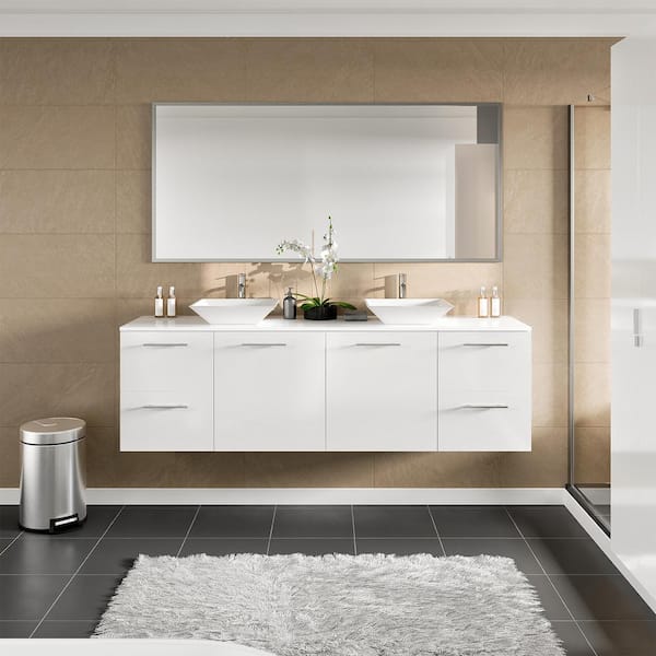 Eviva Luxy 72 in. W x 20 in. D x 23 in. H Floating Bath Vanity in White with White Tempered Glass Top EVVN403-72WH - The Home Depot