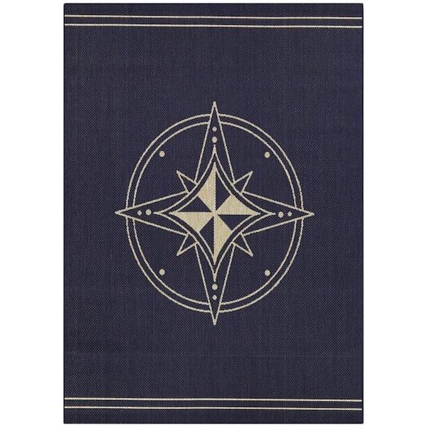 Rozsa Navy Blue 7 ft. 10 in. x 10 ft. Nautical Indoor/Outdoor Area Rug