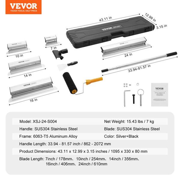 VEVOR Drywall Skimming Blade Set 7 in./10 in./14 in./16 in./24 in. Skimming Blades with 34 in. - 81 in. Extension Handle Pole