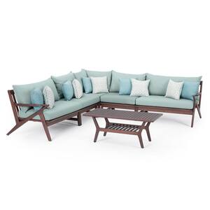 Vaughn Wood Outdoor 6-Piece Sectional with Spa Blue Cushions