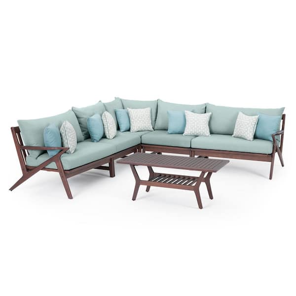 RST BRANDS Vaughn Wood Outdoor 6-Piece Sectional with Spa Blue Cushions