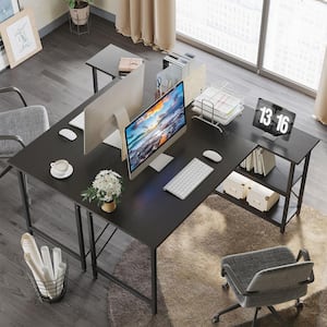 55 in. Black L Shaped Desk with Storage Shelves