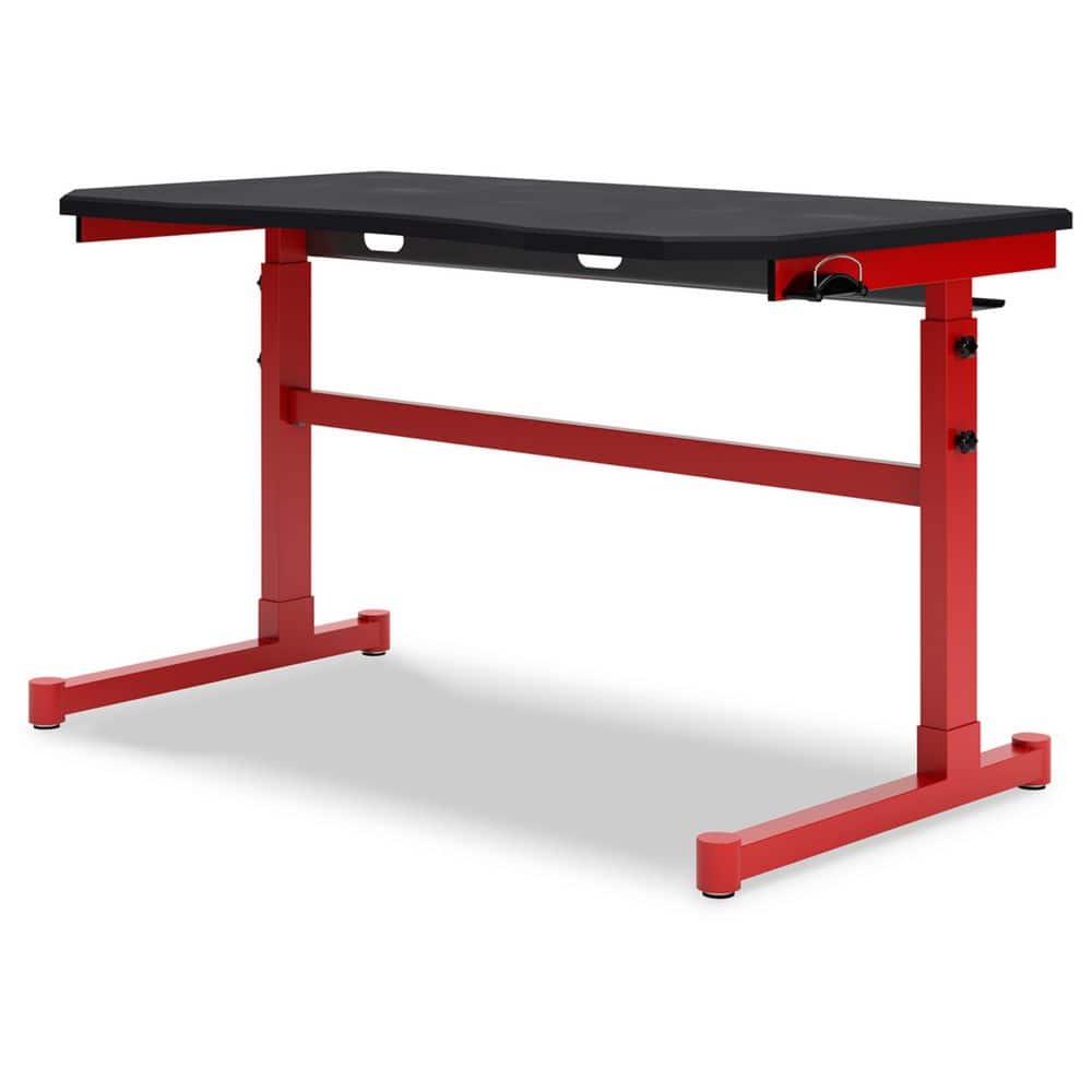 Red and Black Adjustable Height Gaming Desk with Power Outlet