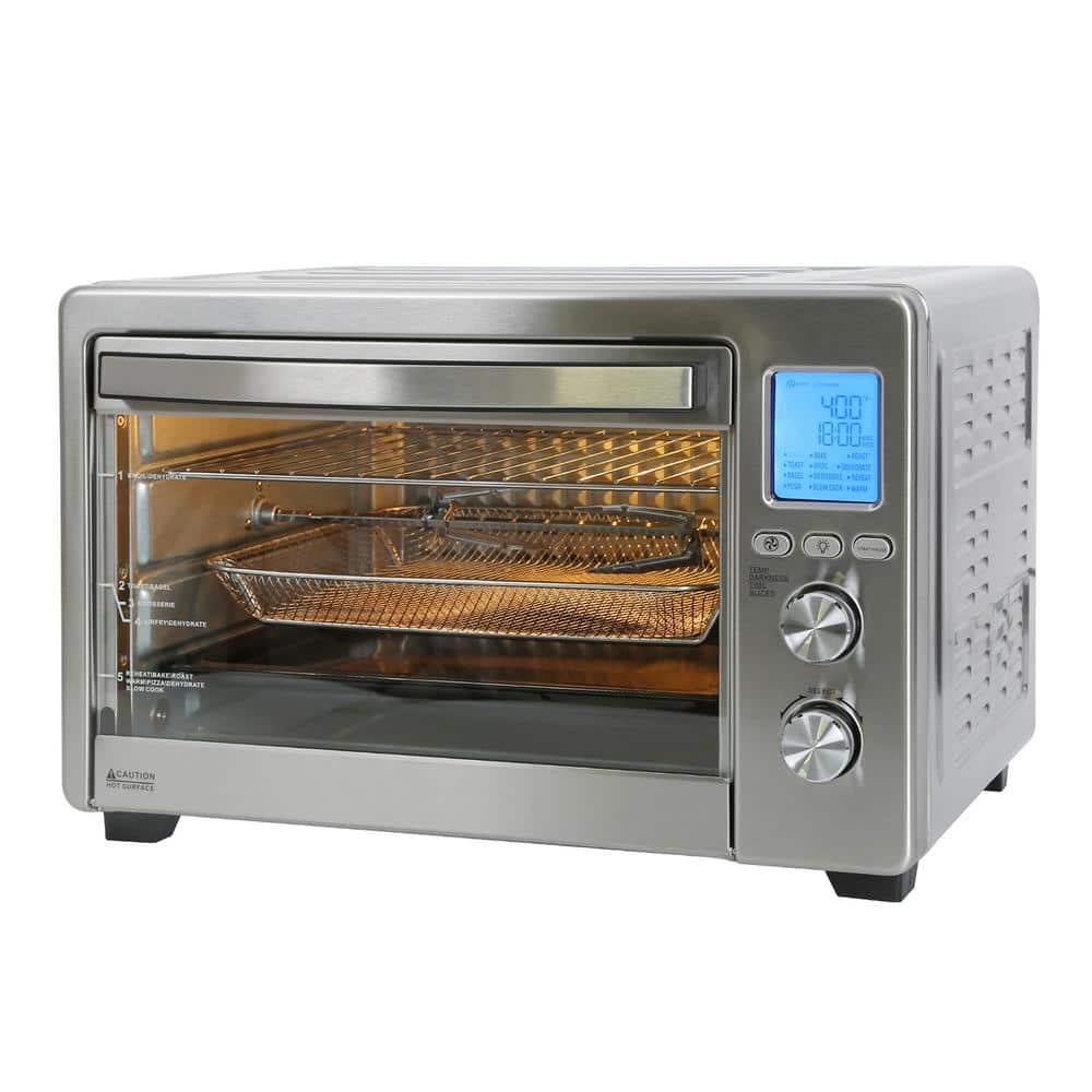 34 qt. 1750W 6-Slice Stainless Steel Air Fryer Toaster Oven with Fry Basket, 12-Cook Modes and LCD Digital Screen