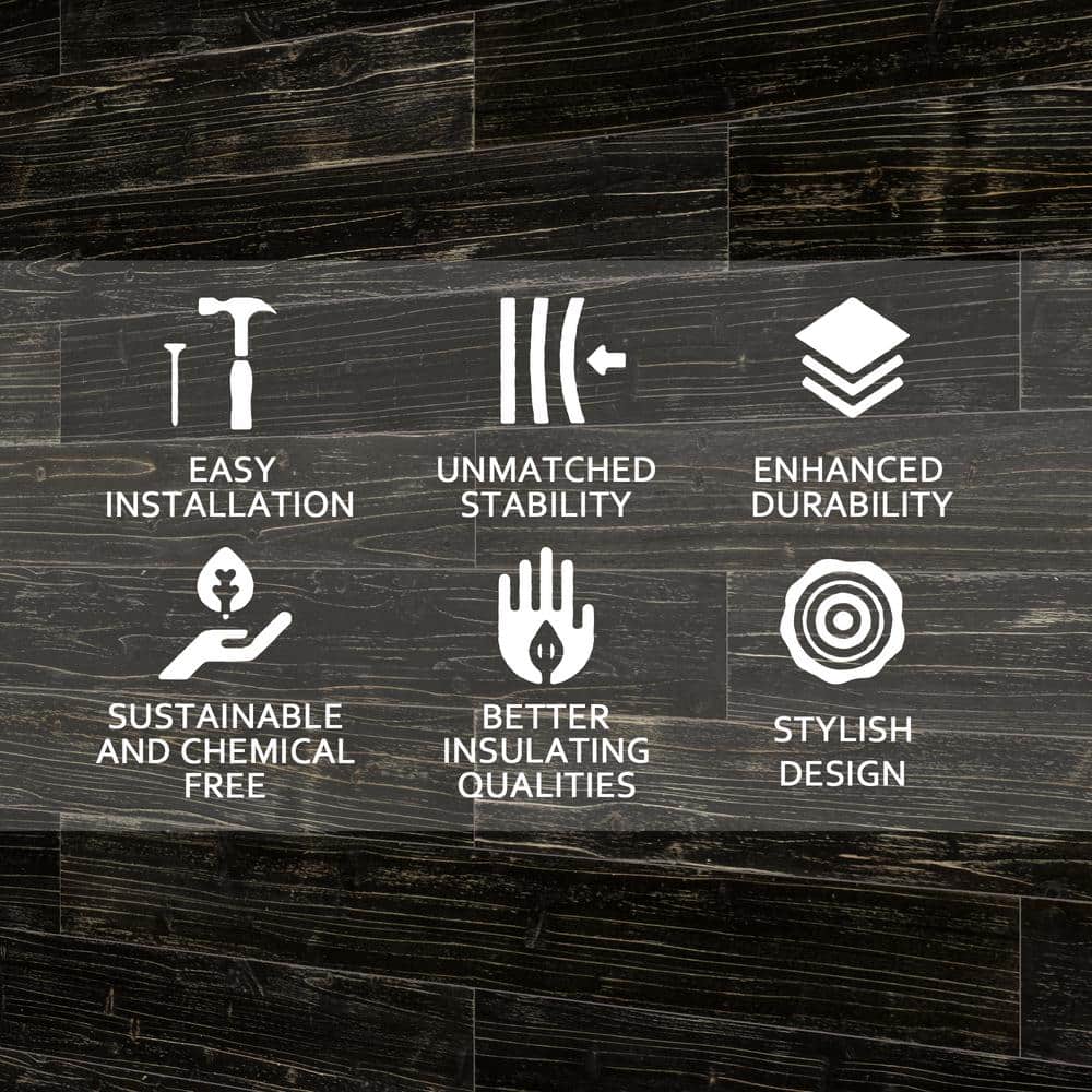 Charcoal Black Solid Pine Wood Wall Planks Set
