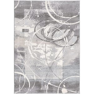 Oasis Grey (7 ft. x 10 ft.) - 6 ft. 6 in. x 9 ft. 4 in. Modern Abstract Area Rug