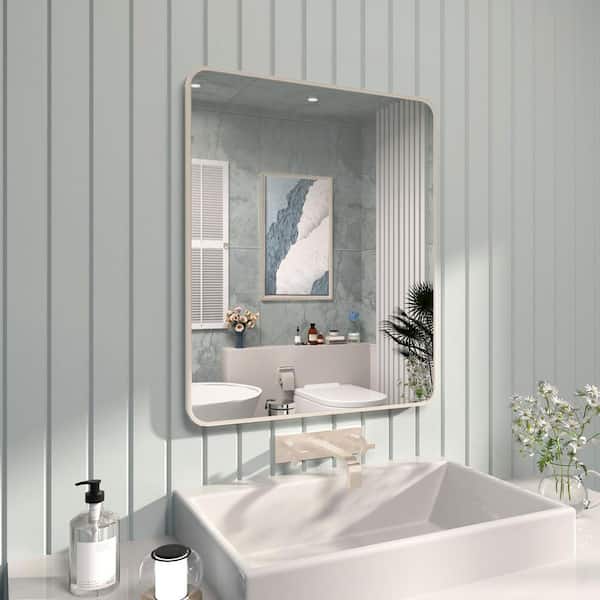 30 in. W x 36 in. H Rectangular Framed Wall Bathroom Vanity Mirror in Brushed Nickel