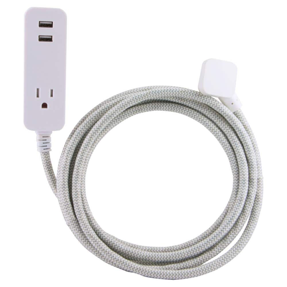 Cordinate 10 ft. Decor Extension Cord Surge Protector with 2 USB Charging  Ports  Amp 1 Grounded Outlet, Grey/White 37917 - The Home Depot
