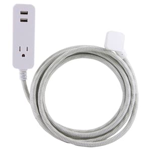 10 ft. Decor Extension Cord Surge Protector with 2 USB Charging Ports 2.4 Amp 1 Grounded Outlet, Grey/White