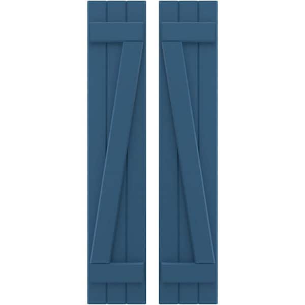 Ekena Millwork 10-1/2 in. W x 34 in. H Americraft 3 Board Exterior Real Wood Joined Board and Batten Shutters with Z-Bar Sojourn Blue
