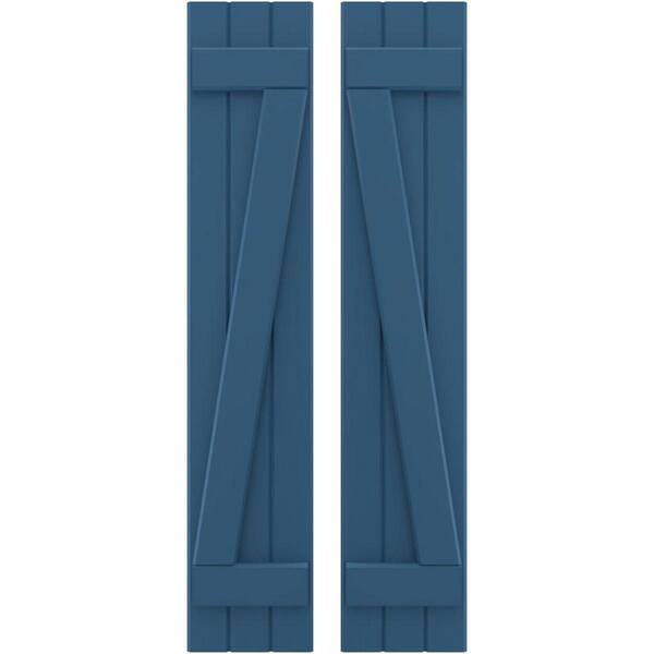 Ekena Millwork 10-1/2 in. W x 74 in. H Americraft 3 Board Exterior Real Wood Joined Board and Batten Shutters with Z-Bar Sojourn Blue